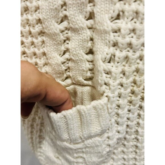 POL Chunky Cable-Knit Grandpa Cardigan – Cream/Ivory – Size L Cozy Vintage Vibe - Picture 5 of 15